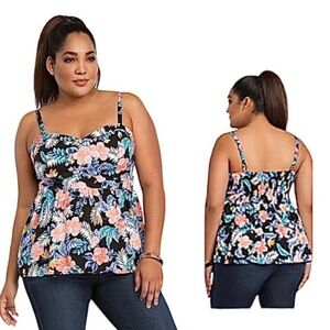 Torrid Black Tropical Babydoll Floral Sweetheart Neckline Adjustable Tank 4X